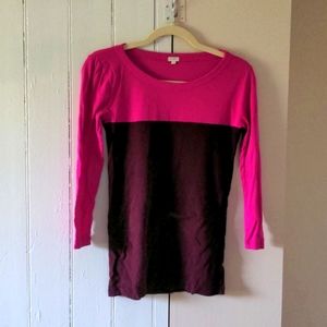 J Crew Pink Burgundy Color block 3/4 Sleeve top